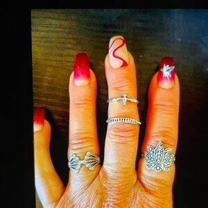 Silver Spiral and Floral Ring Set